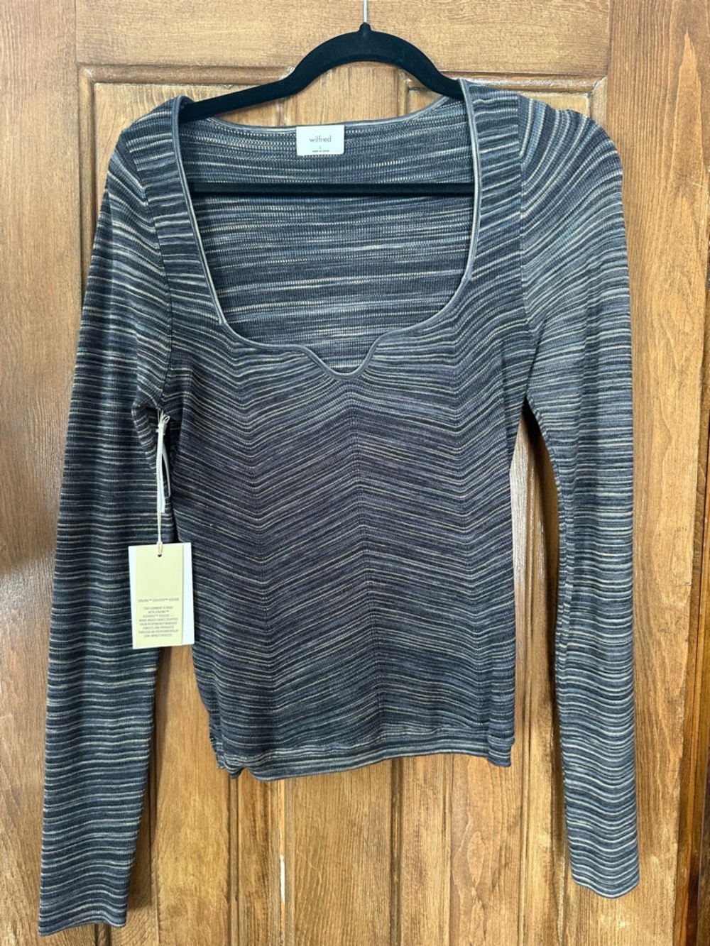 Wilfred Striped Square Neck Long Sleeve Top - Gray & Cream